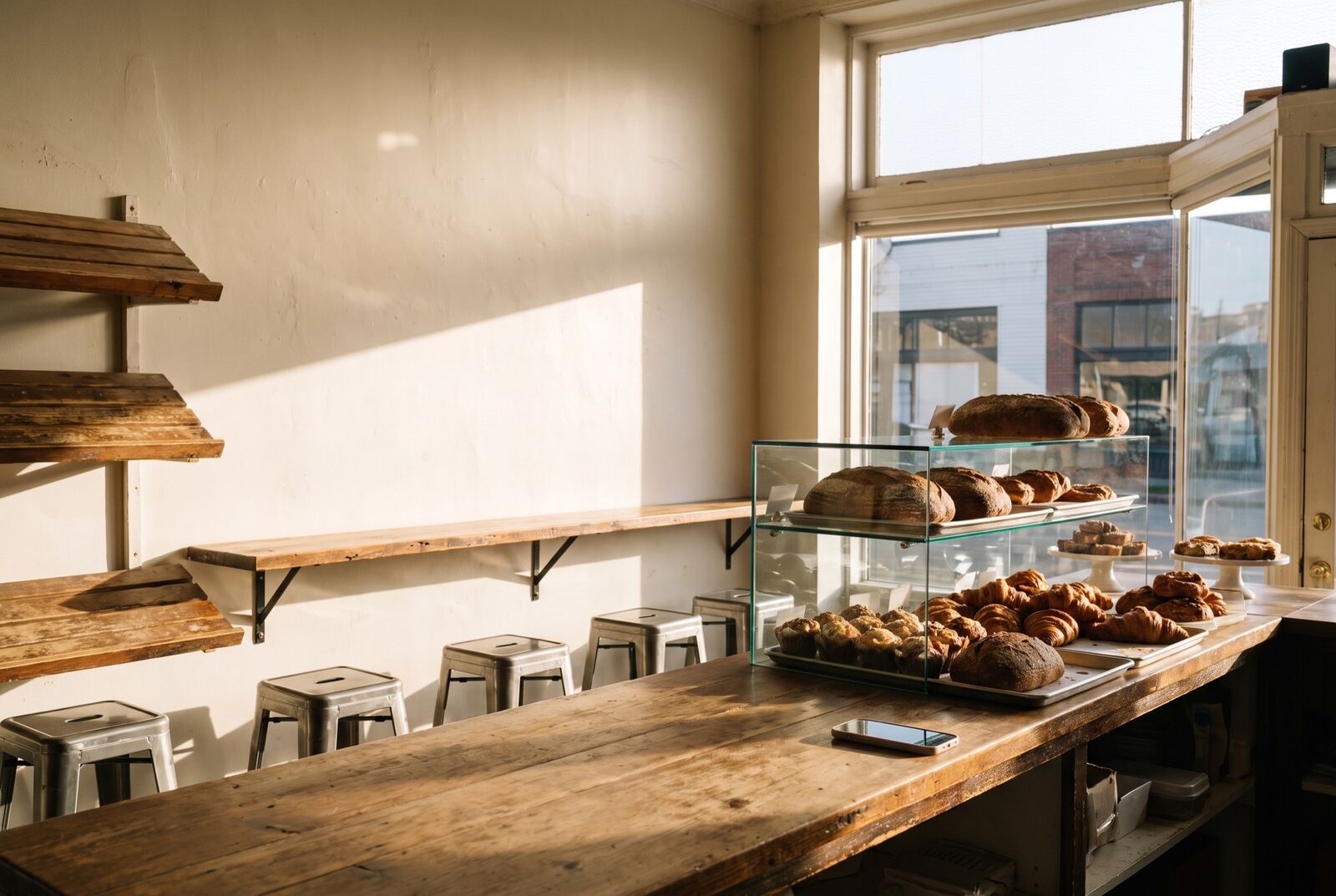 A small bakery counter in morning light (illustrative)